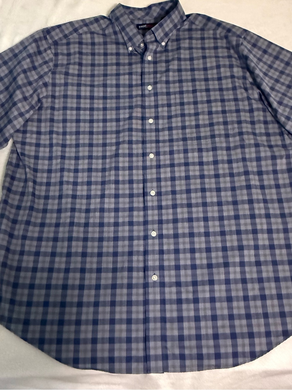 Roundtree & York Travel Smart Mens 3XT Blue Plaid Short Sleeve Button Shirt